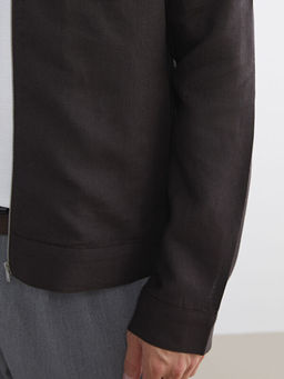 Standart Kal?p G?mlek Yaka %100 Keten Erkek Mont