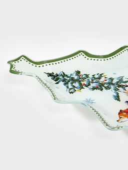 Блюдо сервировочное новогоднее Доляна «Зверьки в лесу», 24.5×24.7×2 см, стекло, белое