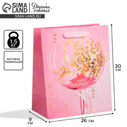 Цена за 2 шт. Пакет подарочный ламинированный, упаковка, «С днём рождения!», M 25.5 х 30 х 9 см