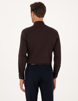 Koyu Kahverengi Slim Fit Non Iron Klasik G_mlek - Cacharel фото 5
