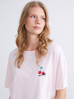 Bisiklet Yaka Kiraz Nak??l? Kad?n Pijama ?st