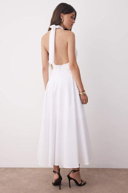 Siyah Dekolteli Boyundan Baglamal? Poplin Astarl? Dokuma Elbise TWOSS25EL00890 - Trendyolmilla фото 12