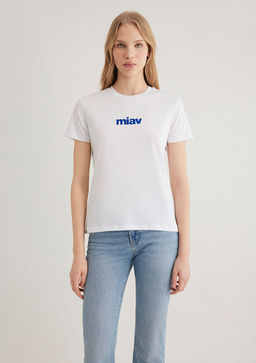 Miav Bask?l? Beyaz Tisort - Mavi фото 4