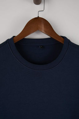 Lacivert Wardrobe Essentials Dusuk Omuz Regular Fit Basic T-Shirt TMNSS26TS00010