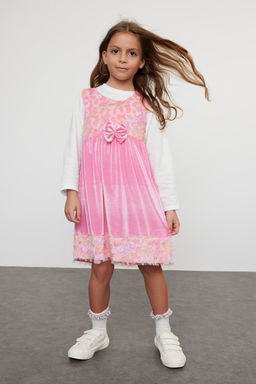 Fusya K?z Cocuk Kurdaleli Regular Bask?l? Pamuklu Orme Elbise TKDAW25EL00002