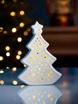 Светодиодная фигура «Ёлка звёзды» 9.7×4.5×13.7 см, 1 LED, керамика, от батареек LR44×3, свечение тёплое белое
