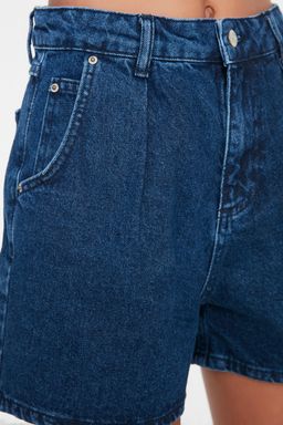 TRENDYOLMILLA Mavi More Sustainable Pileli Yuksek Bel Denim Sort TWOSS20SR0129 фото 17