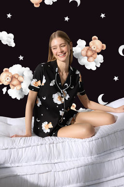 Trendyolmilla Ekru %100 Pamuklu Ay?c?k ve Galaksi Desenli Biyeli Sortlu Orme Pijama Tak?m? THMSS25PT00369 фото 14