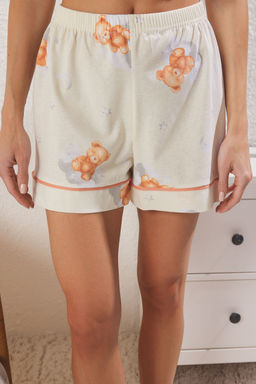 Trendyolmilla Ekru %100 Pamuklu Ay?c?k ve Galaksi Desenli Biyeli Sortlu Orme Pijama Tak?m? THMSS25PT00369 фото 3