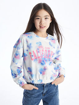 Bisiklet Yaka Bask?l? Uzun Kollu K?z ?ocuk Sweatshirt
