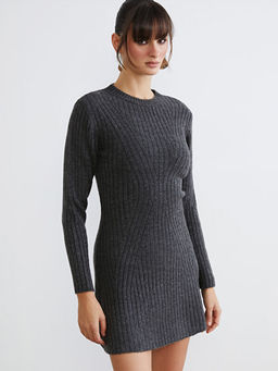 Bisiklet Yaka Peplum Mini Triko Elbise