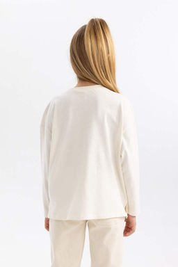 Футболка оверсайз для девочек с круглым вырезом и длинными рукавами с принтом - Defacto фото 5