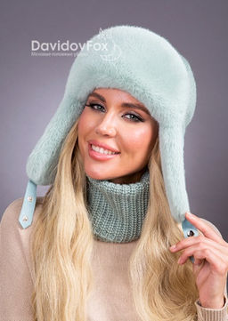 Шапка Ушанка трикотаж экомех мята