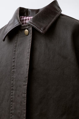 WAXED JACKET WITH LEATHER-EFFECT COLLAR - Zara фото 13