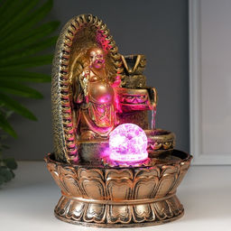 Фонтан настольный с подсветкой «Хотей в арке с водопадом», от сети, 28.5×20×20 см