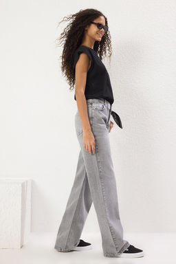 Gri Arka Bel Lastikli Normal Bel Wide Leg Jeans TWOSS25JE00228 - Trendyolmilla фото 3