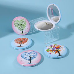 Цена за 3 шт. Зеркало складное Деревья, d=7.5 см, с увеличением х2, голубой/красный