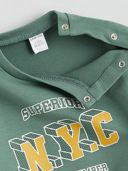 Bisiklet Yaka Bask?l? Erkek Bebek Sweatshirt