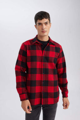 Мужская красная фланелевая рубашка с длинными рукавами и воротником-поло стандартного кроя в клетку Lumberjack - Defacto фото 8