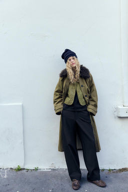 WAXED TRENCH COAT WITH FAUX FUR COLLAR