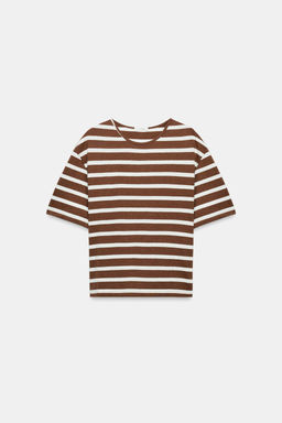 CAMISETA MANGA CORTA RAYAS / Marr?n - Zara фото 6