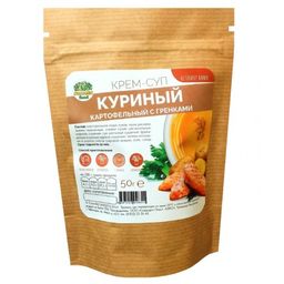 Крем-суп куриный картофельный с гренками и мясом (1 порция)