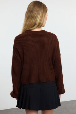Kahverengi Crop Cift Tarafl? Giyilebilir Kurdele/Fiyonk Baglama Detayl? Triko Kazak TWOAW25KZ00074