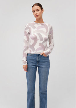 Uzun Kollu Bask?l? Yumusak Tisort - Mavi фото 2