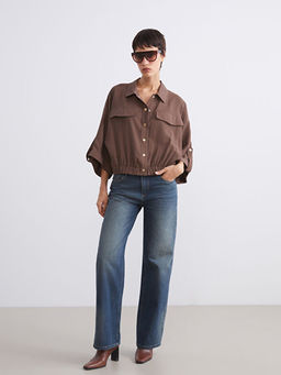 Modal Kar???ml? Oversize Kad?n G?mlek