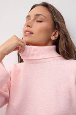 Wardrobe Essentials Pembe Genis Kal?p Yumusak Dokulu Crop/K?sa Triko Kazak TWOAW26KZ00113
