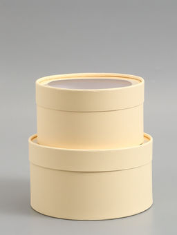 Набор подарочных коробок 2 в 1 круглых, сливочная, с окном, 21×11 - 18×10 см