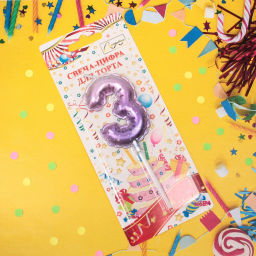 Цена за 4 шт. Свеча для торта Цифра Шарик "3" 6*4 см