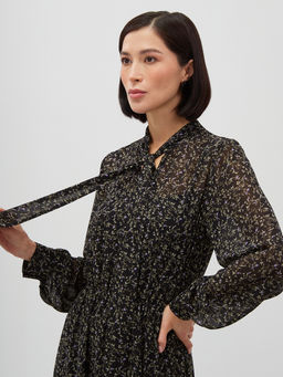 Платье ШИФОН резинка+галстук  черное в мелкий цветок - Tantino фото 4