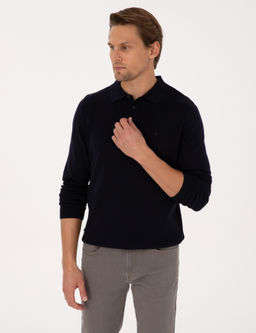 Lacivert Slim Fit Polo Yaka Basic Triko Kazak - Pierre cardin фото 3