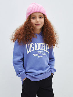 Bask?l? Uzun Kollu K?z ?ocuk Hoodie