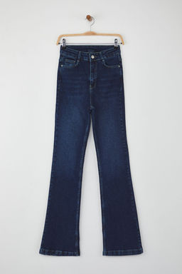 Teen Koyu Mavi Yuksek Bel Ispanyol Paca Flare Jeans TWOAW26JE00094 - Trendyolmilla фото 5