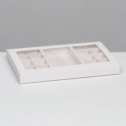 Коробка для 8 + 8 конфет + шоколад, с окном, белая 30×19.5×3 см