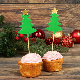 Шпажки Ёлочка со звездой, набор 5 шт., цвет зелёный