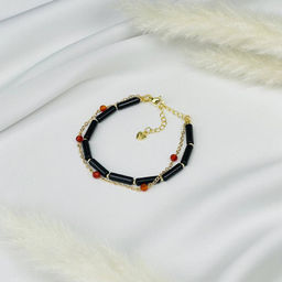 Браслет двойной из черного Агата и Сердолика 16,5 см +