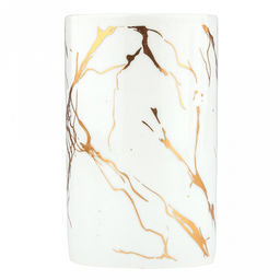 Набор для ванной "Мрамор" 4 предмета: дозатор для мыла 360мл, д7см, h17,8см; мыльница 11,3х7,8х2,4см; стакан для зубных щеток с разделителем 330мл, д7см, h10,7см, стакан 290мл, д6,3см, h11см; фурнитура пластик "под золото", глянцвая глазурь, белый/зо