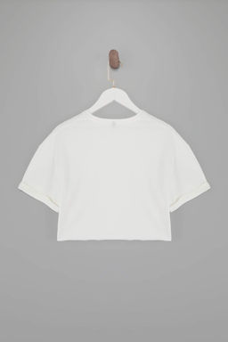 Ekru Boxy Dusuk Kol K?sa Kollu %100 Pamuk Orme T-Shirt TWOSS26TS00183 - Trendyolmilla фото 6