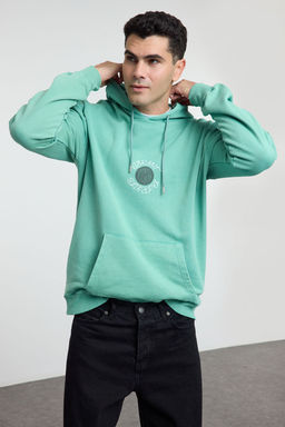 Mint Oversize/Genis Kesim Yaz? S?rt Bask?l? Soluk Efektli Sardonsuz Sweatshirt TMNAW25SW00043