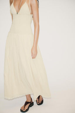 CONTRAST SMOCKED MIDI DRESS - Zara фото 2