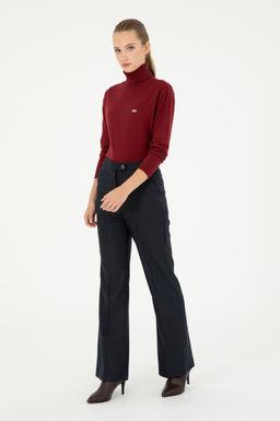 Kad_n Lacivert _izgili Slim Flare Fit Kanvas Pantolon