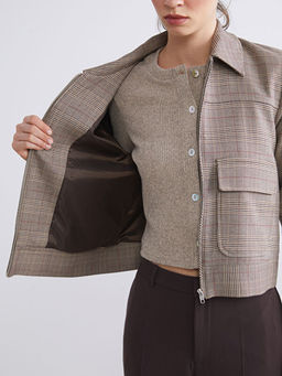 G?mlek Yaka Ekose Kad?n Ceket