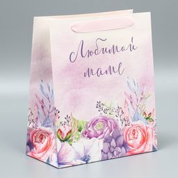 Пакет подарочный ламинированный, упаковка, «Любимой маме», ML 27×23×11.5 см