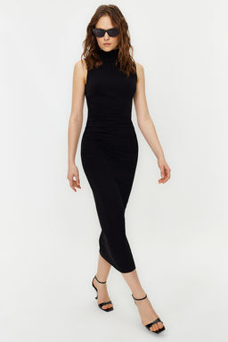 TRENDYOLMILLA Siyah S?f?r Kol Drapeli Bodycone/Vucuda Oturan Esnek Orme Maxi Kalem Elbise TWOSS24EL00101  фото 3