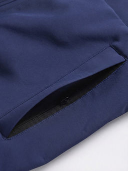 Ветровка мужская софтшелл виндстоппер с капюшоном спортивная темно-синего цвета 9617_1TS