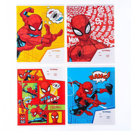 Цена за 20 шт. Тетрадь 18 листов, в линейку, МИКС 4 видов, обложка мелованная бумага, «Человек-паук»