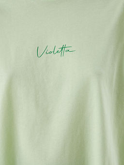 Bisiklet Yaka Bask?l? Oversize Kad?n Ti??rt